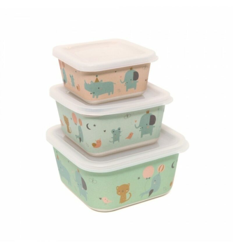 petitmonkey - Bamboo Storage Box Rhino & Friends (rosa)