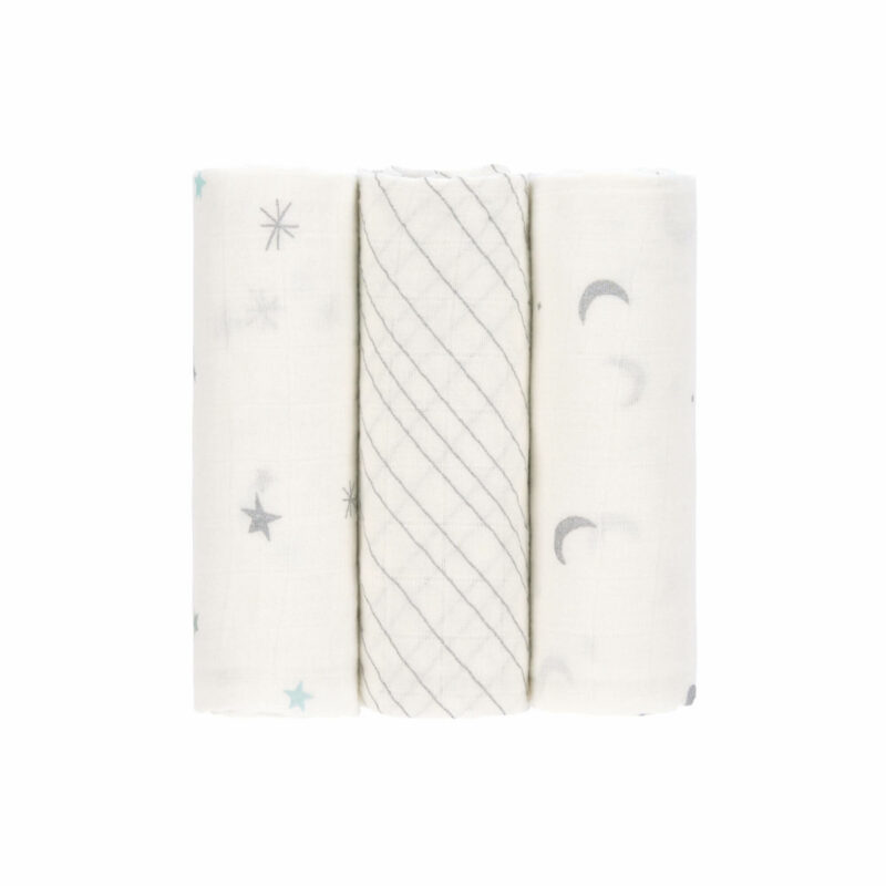 Mulltücher - Heavenly Soft Swaddle L, Stars & Moon Silver