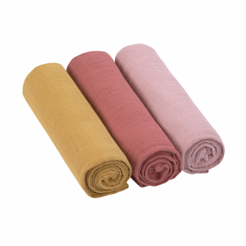 Lässig - Swaddle & Burp Blanket (rose/rosewood/mustard)