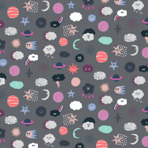 Cotton&Steel - Across The Universe - Stars and Clouds - Dark Gray