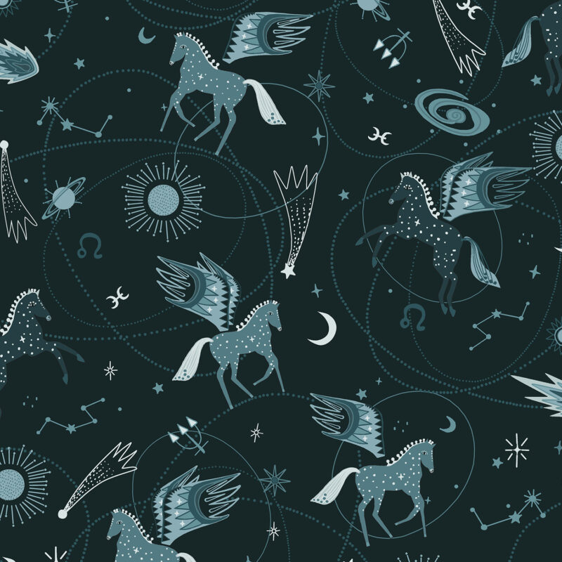 Cotton&Steel - Mystical - Astro Pegasus - Teal Fabric