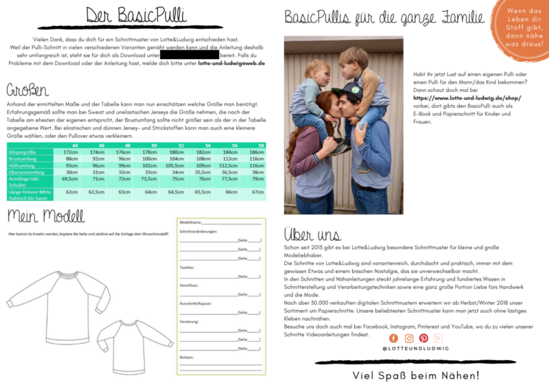 Papierschnittmuster BasicPulli für ihn Gr. 44-58 mit Download-Anleitung