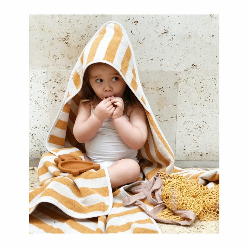 Alba Hooded Baby Towel - Y/D stripe: Yellow mellow/sandy