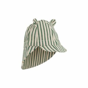 Gorm sun hat - Y/D stripe: Garden green/sandy/dove blue