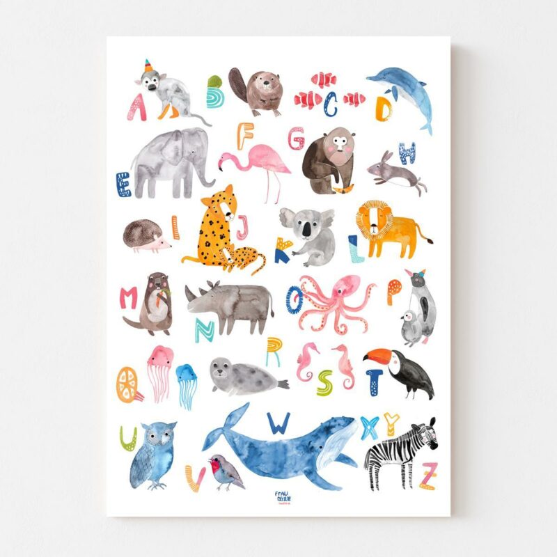 ABC Poster *Tiere* (pastell) für Kinder