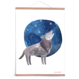Frau Ottilie - Poster A3 Wolf im Mondschein