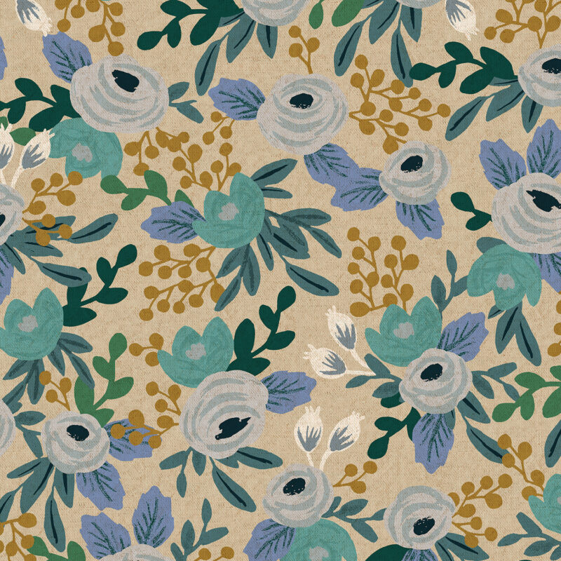 Cotton&Steel Fabrics - Garden Party - Rosa - Blue Unbleached Canvas