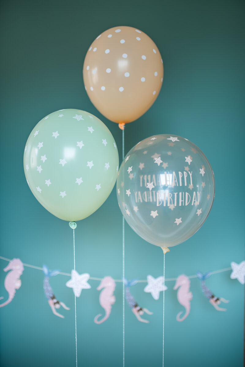 Luftballons "Happy Birthday" aus 100% Naturkautschuk – Meerjungfrau Mint / Weiß / Lachs – Bild 2