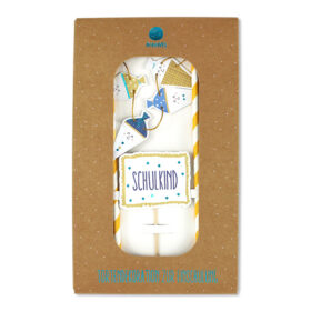 Ava&Yves - Cake Topper Schulkind mit Schultüten in weiss/blau/senf