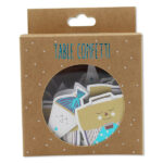 Ava&Yves - Table Confetti zur Einschulung türkis/weiß/senf – Schulranzen und Schultüten