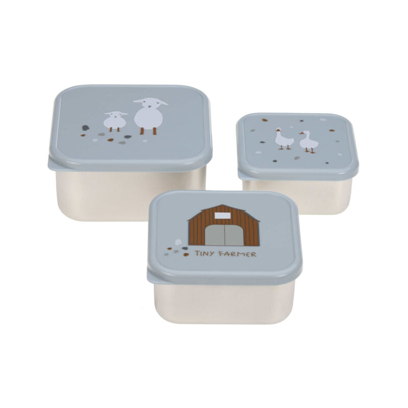 Lässig - Snackbox Kinder (3er Set) - Edelstahl Brotdose Tiny Farmer Blau