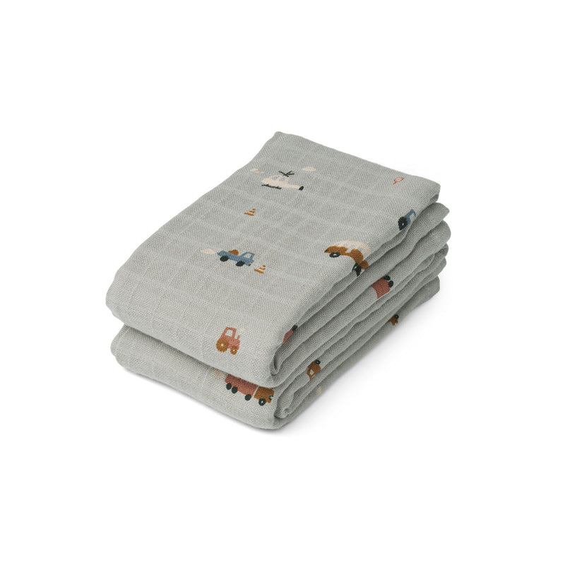 LEWIS MUSLIN CLOTH 2 PACK VEHICLES/DOVE BLUE MIX