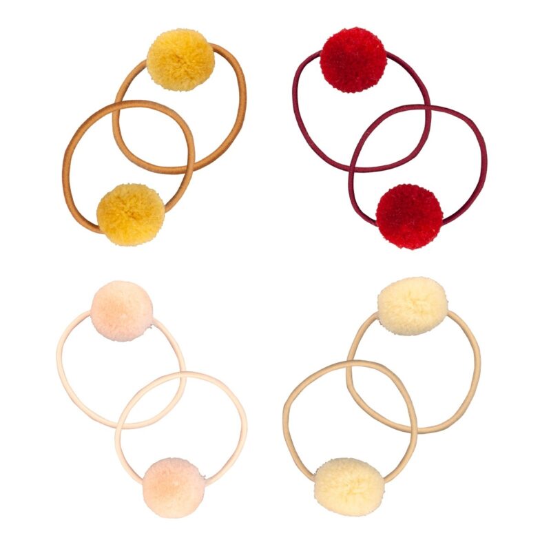 Haargummi 8er Set "PomPon" – Offwhite - Pfirsichrosa - Gold - Burgund