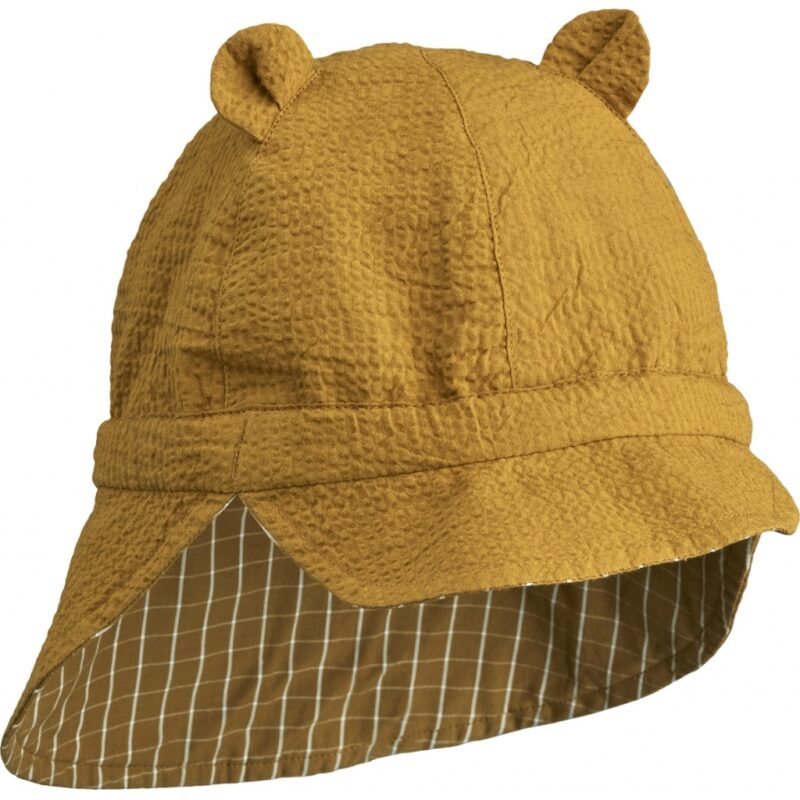 Wende-Sonnenhut "Gorm Reversible Seersucker Sun Hat" - Golden Caramel / White 9-12 Monate – Bild 4