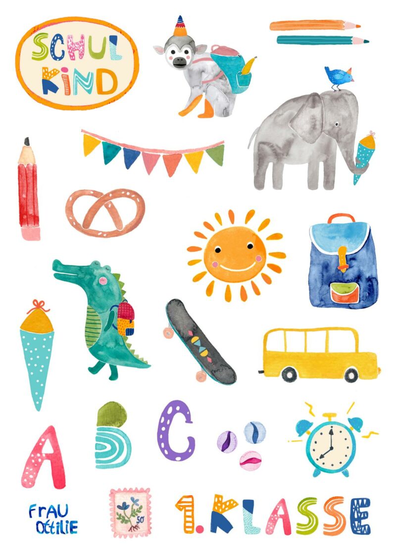 Stickerbogen mit illustrierten Aufklebern – Einschulung – Bild 2