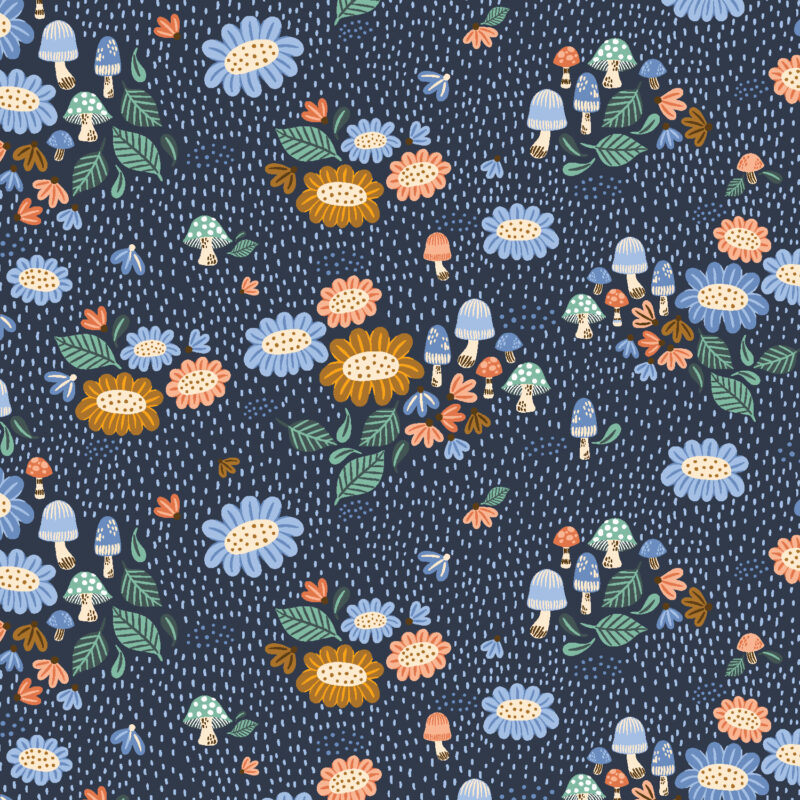 Cotton&Steel Fabrics - Clara Jane - Fiona Floral - Perfectly Blue