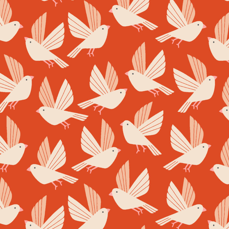 Cotton&Steel Fabrics - Wild & Free - Free As A Bird - Blazing Orange Canvas