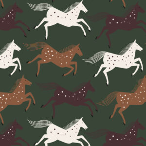 Cotton&Steel Fabrics - Wild & Free - Wild Horses - Green Fields Canvas