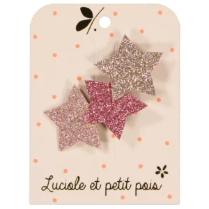 Luciole et Petit Pois  - Haarspange - Three Stars - Multicolor Glitzer Pink