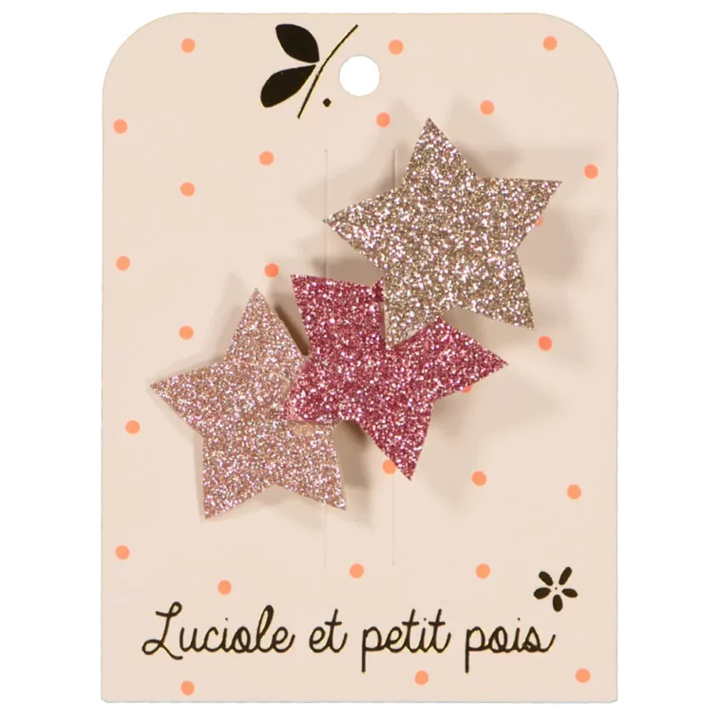 Luciole et Petit Pois  - Haarspange - Three Stars - Multicolor Glitzer Pink