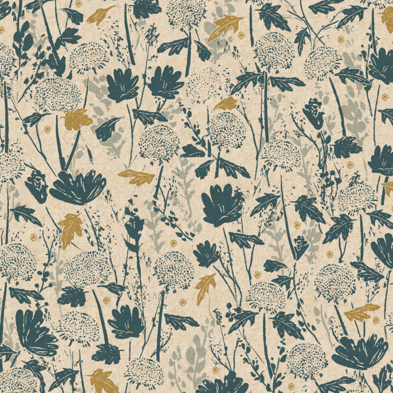 Cotton&Steel Fabrics - Summer Folk - Wander Field - Marine Unbleached Canvas