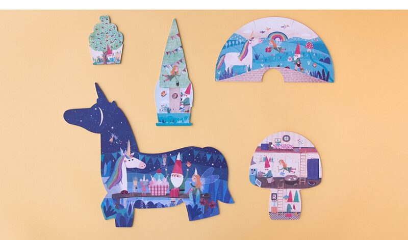 Progressives Wende-Puzzle "Happy Birthday Unicorn" –  5 Puzzle mit 2 bis10 Teilen – Bild 2