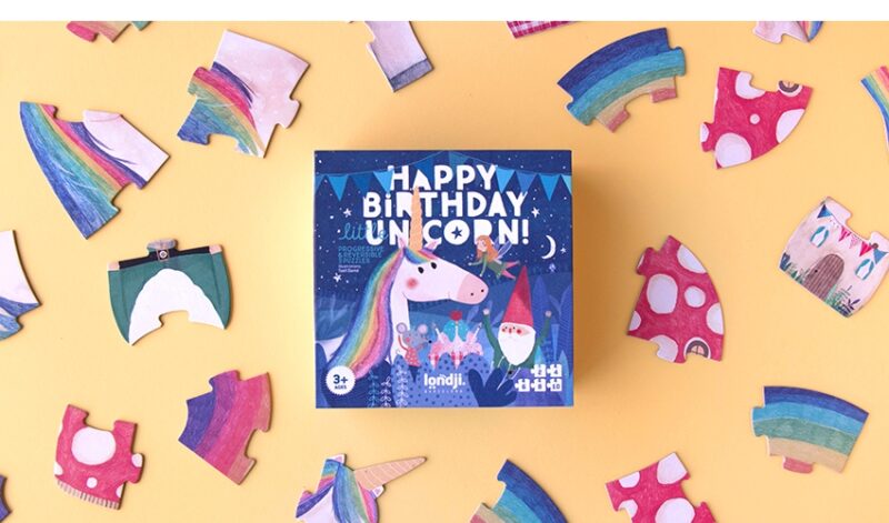 Progressives Wende-Puzzle "Happy Birthday Unicorn" –  5 Puzzle mit 2 bis10 Teilen – Bild 4