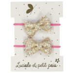 Luciole et Petit Pois - 2 Mini bowtie elastic - Gold glitter Luciole et Petit Pois - 2 Mini bowtie elastic - Gold glitter