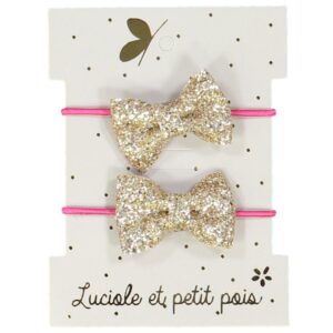 Luciole et Petit Pois - 2 Mini bowtie elastic - Gold glitter