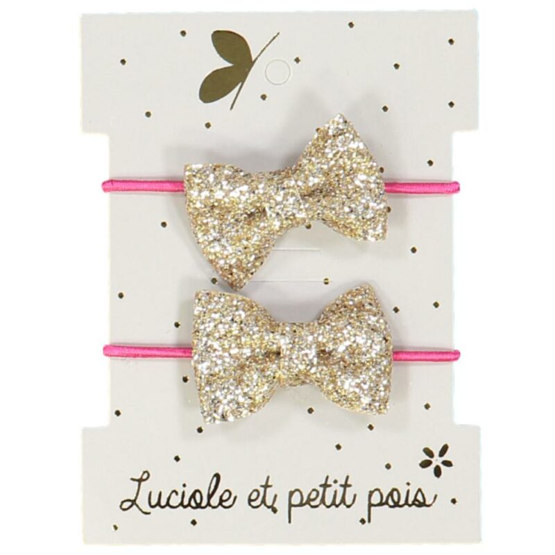 Luciole et Petit Pois - 2 Mini bowtie elastic - Gold glitter