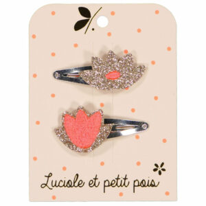 Luciole et Petit Pois - Lotus flower hair clip - Orange neon (pair)