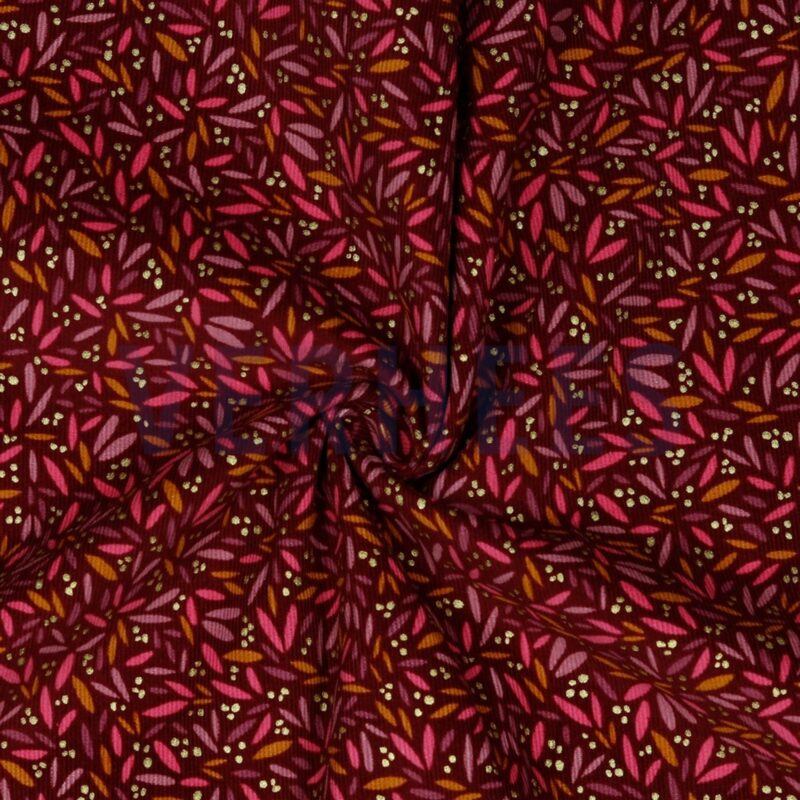 verhees textiles - BABYCORD GLITTER FANTASY FLOWERS - BERRY