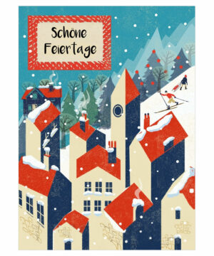 Discordia Postkarten - Klappkarte mit Umschlag - Weihnachten (Schöne Feiertage/ Dorf)