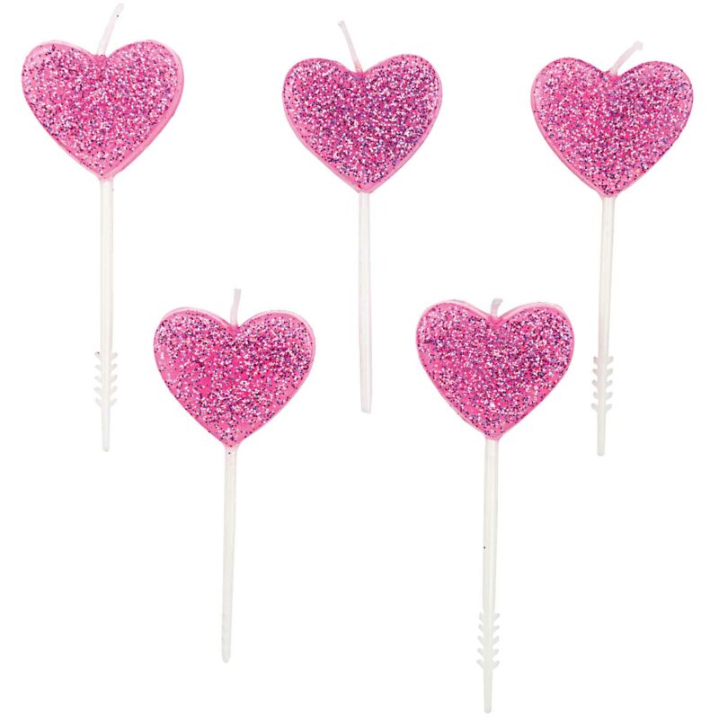 Kerzen "Herzen mit Glitzer" – Rosa – Bild 2