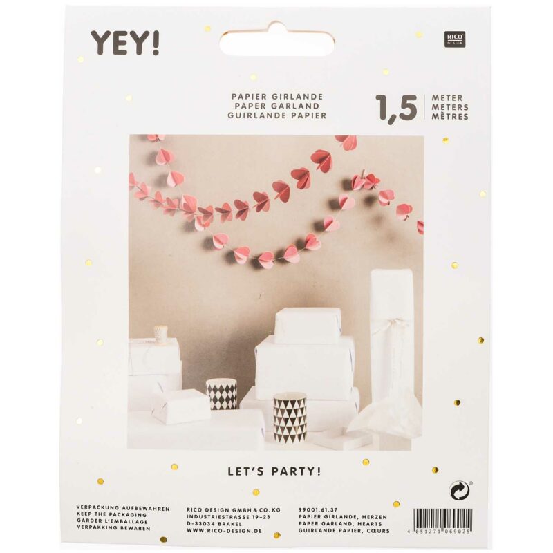 Girlande aus Papier "YEY! Let's Party" – Herzen – Bild 4