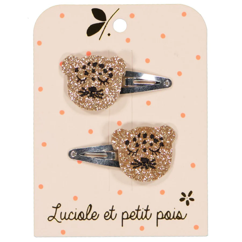 Luciole et Petit Pois - Leopard Hair Clips - Gold Glitter (2er)