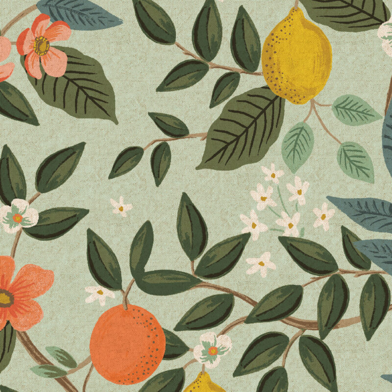 Cotton&Steel Fabrics - Bramble - Citrus Grove - Mint Unbleached Canvas Fabric