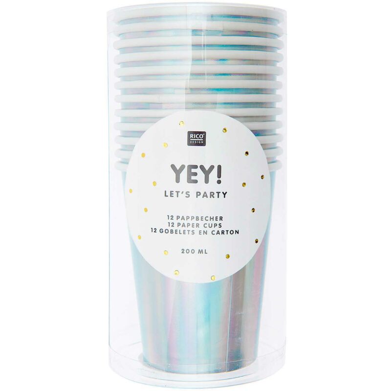 Pappbecher "YEY! Let's Party" 12er Set – Irisierend Hot Foil – Bild 2