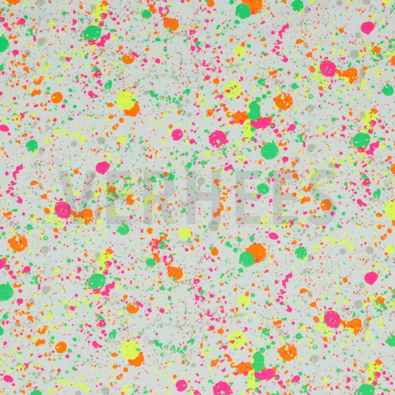 verhees textiles - Jersey - Neon Pint Splatter - White / Pink