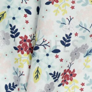 verhees textiles - Popline Glitter Flowers weiß