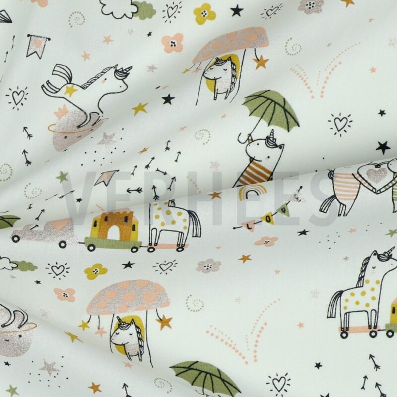 verhees textiles - POPLIN GLITTER SWEET UNICORNS - WHITE