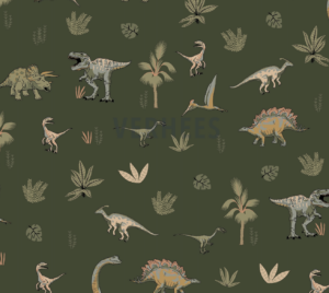 verhees textiles - FRENCH TERRY DINO - DARK GREEN