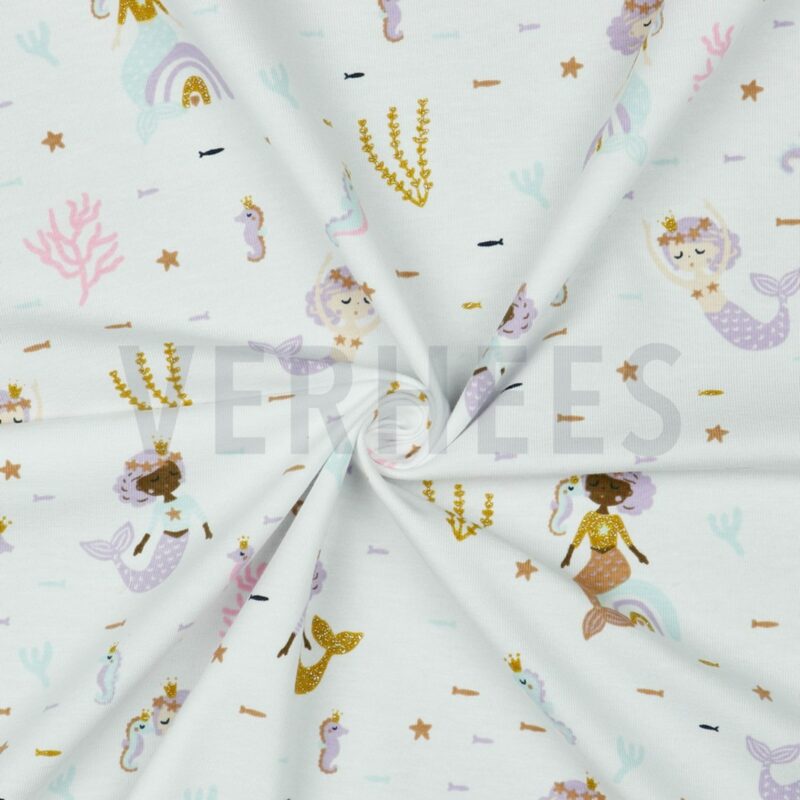 verhees textiles - JERSEY GLITTER MERMAIDS - WHITE