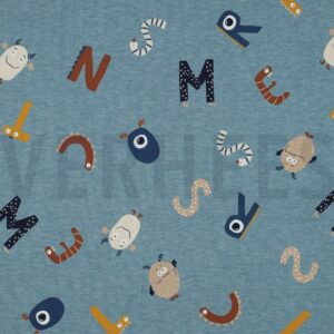 verhees textiles - JERSEY MELANGE COOL MONSTERS - SMOKE BLUE MELANGE