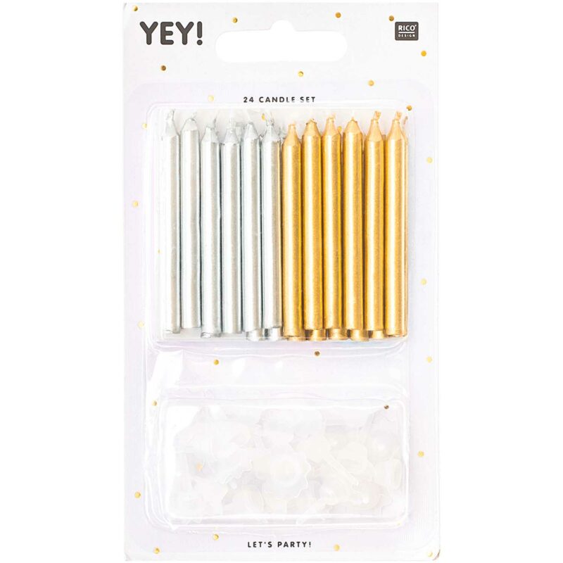 24 Kuchenkerzen "Let's Party" 48er Set – Gold / Silber – Bild 2