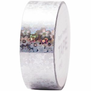 rico design - Paper Poetry Holographic Tape Blumen silber 19mm 10m