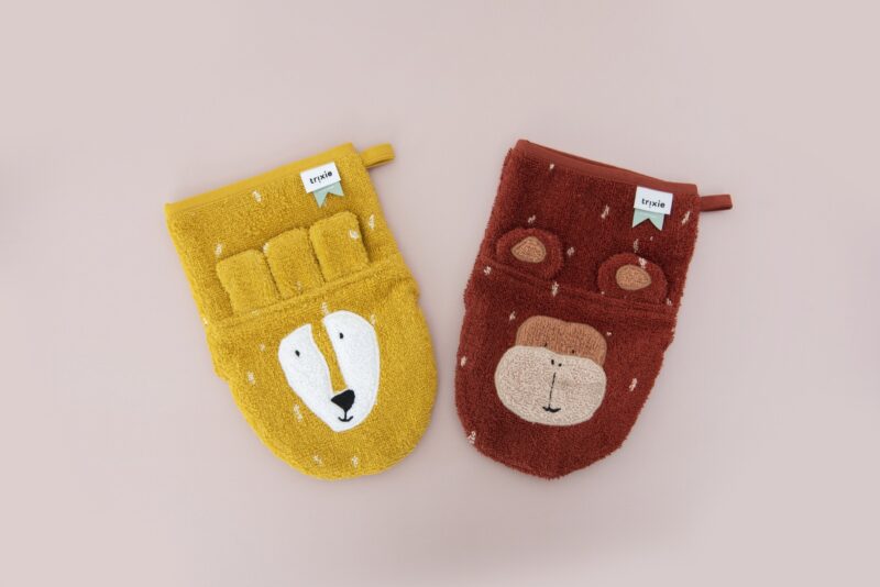 Waschhandschuh aus Bio-Baumwolle 2er Set – Mr. Lion + Mr. Monkey – Bild 2