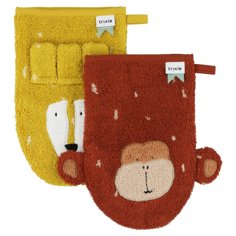 Waschhandschuh aus Bio-Baumwolle 2er Set – Mr. Lion + Mr. Monkey – Bild 3