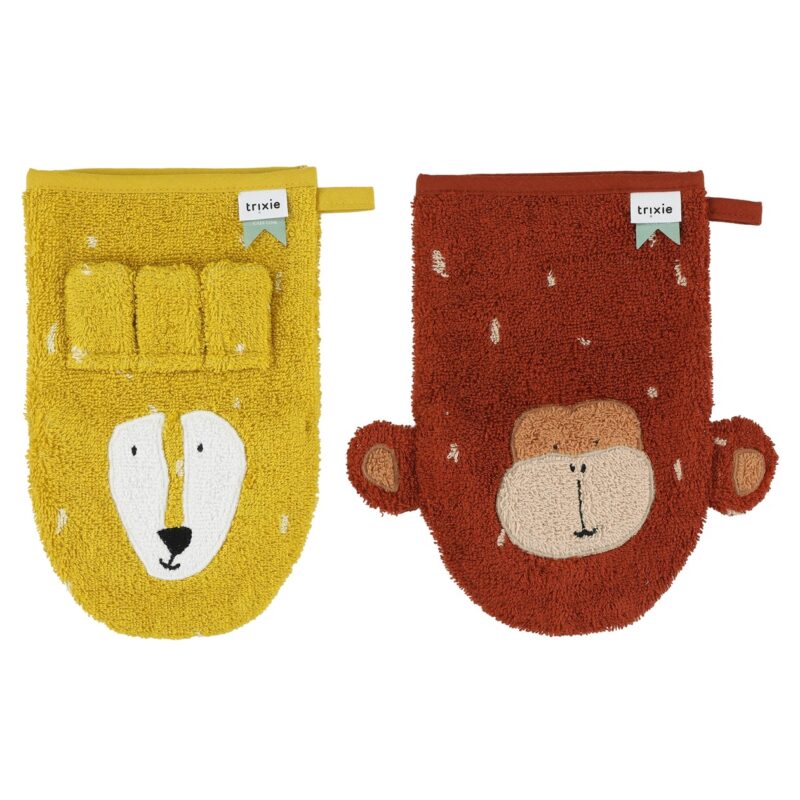 Trixie Baby - Washcloths 2-pack | Mr. Lion - Mr. Monkey