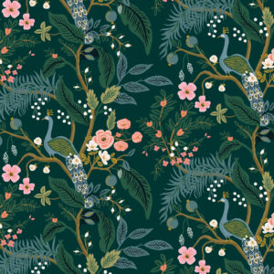 Cotton&Steel Fabrics - Vintage Garden - Peacock - Hunter Metallic